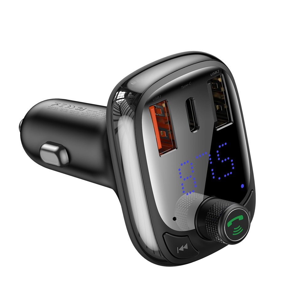 Baseus Bluetooth FM Transmitter + 36W 2x US B + USB-C QC3.0 car charger S-13 CCTM-B01 Black