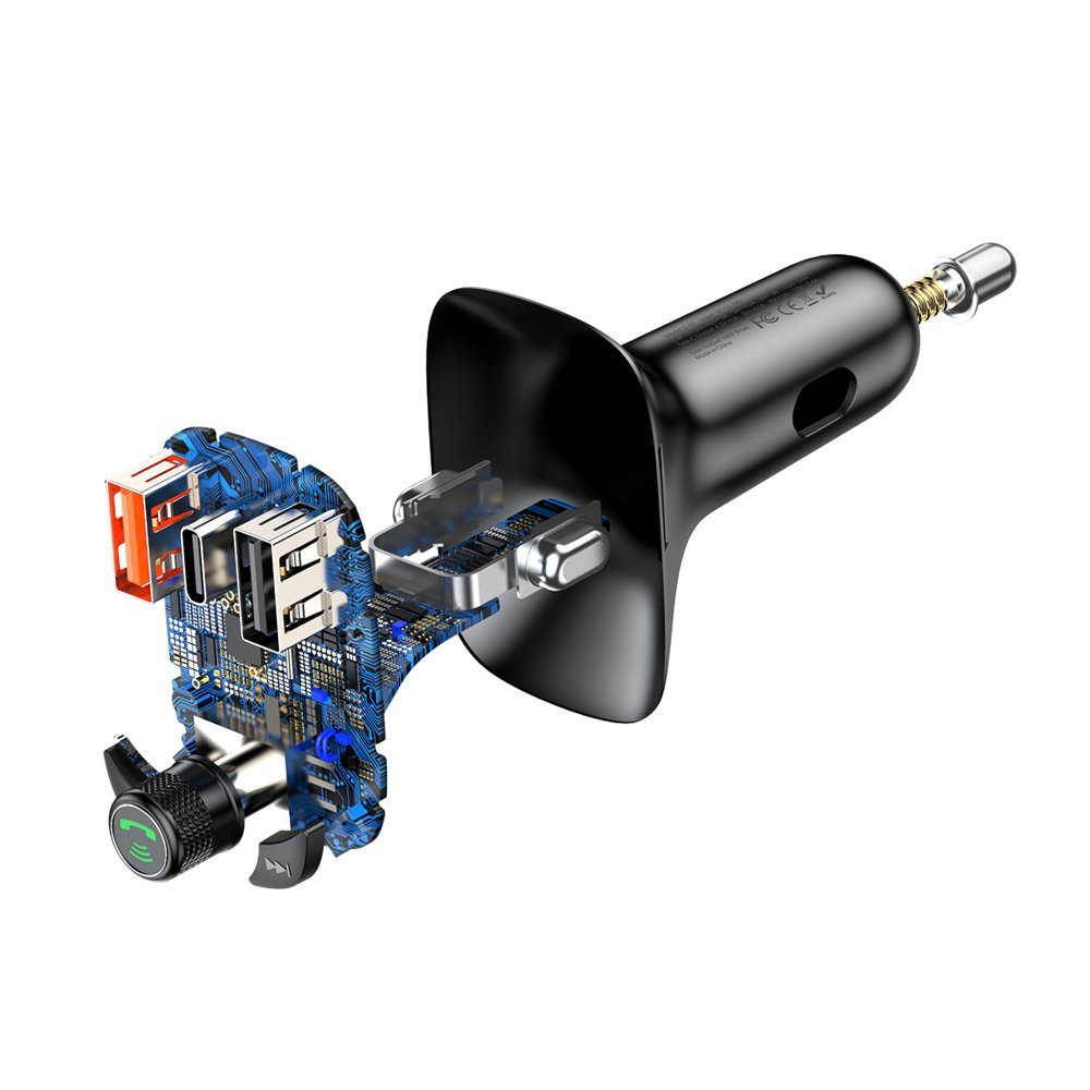 Baseus Bluetooth FM Transmitter + 36W 2x US B + USB-C QC3.0 car charger S-13 CCTM-B01 Black - Image 2