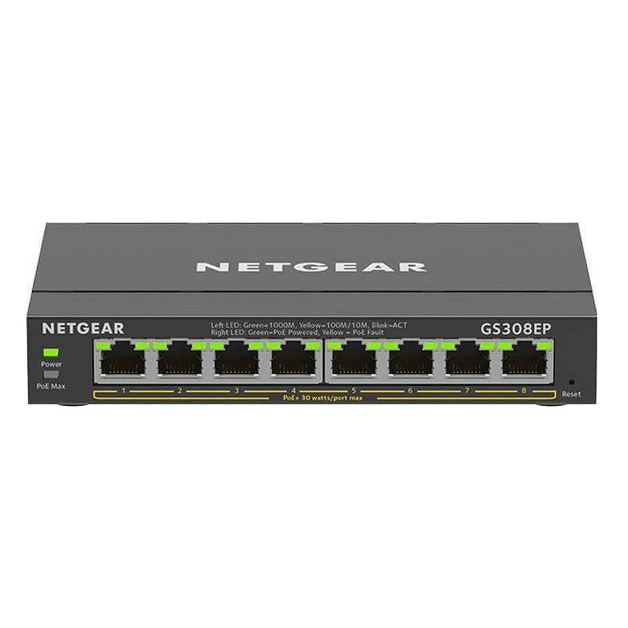 Netgear GS308EP Managed L2/L3 Gigabit Ethernet (10/100/1000) Power over Ethernet (PoE) Black (GS308EP-100PES)