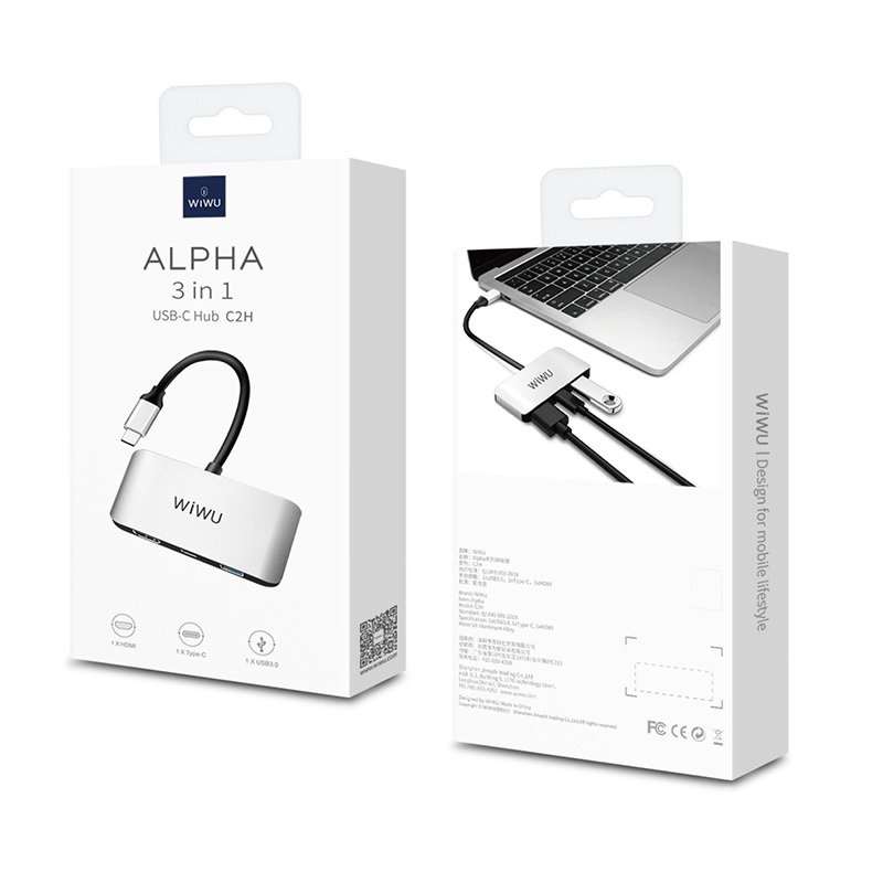 WiWU HUB Alpha C2H (Type-C to 1xUSB3.0 + 1 x Type-C + 1x HDMI) Gray WiWU HUB Alpha C2H (Type-C to 1xUSB3.0 + 1 x Type-C + 1x HDMI) Gray
