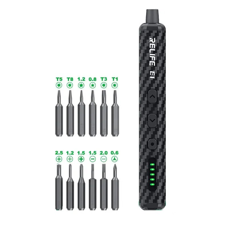 RELIFE E1 Carbon Fiber Electric Screwdriver Set with 12Pcs S2 Steel Bits RELIFE E1 Carbon Fiber Electric Screwdriver Set with 12Pcs S2 Steel Bits