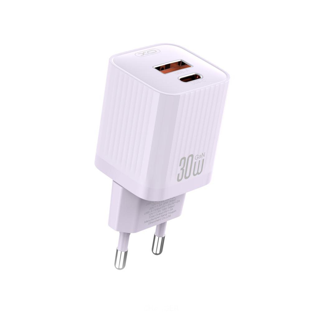 XO L149 USB-C Φορτιστής Ταχείας Φόρτισης 30W, USB-C και USB-A, Purple