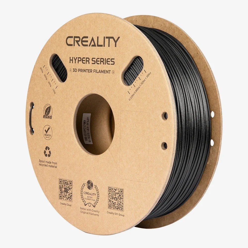 Creality Hyper PLA-CF Black Carbon Fiber 3D Printer Filament, High Strength, 1 kg Spool1.75 Creality Hyper PLA-CF Black Carbon Fiber 3D Printer Filament, High Strength, 1 kg Spool1.75