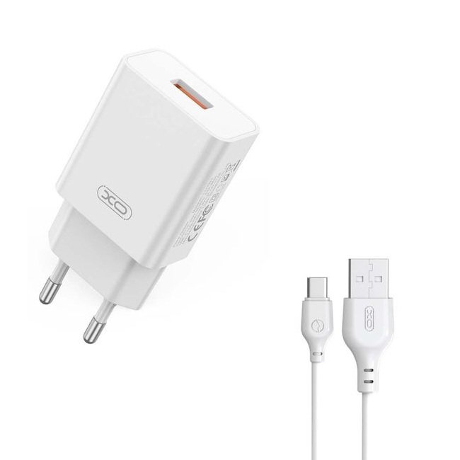XO Φορτιστής GaN με Θύρα USB-A και Καλώδιο USB-C 18W Λευκός (L127)