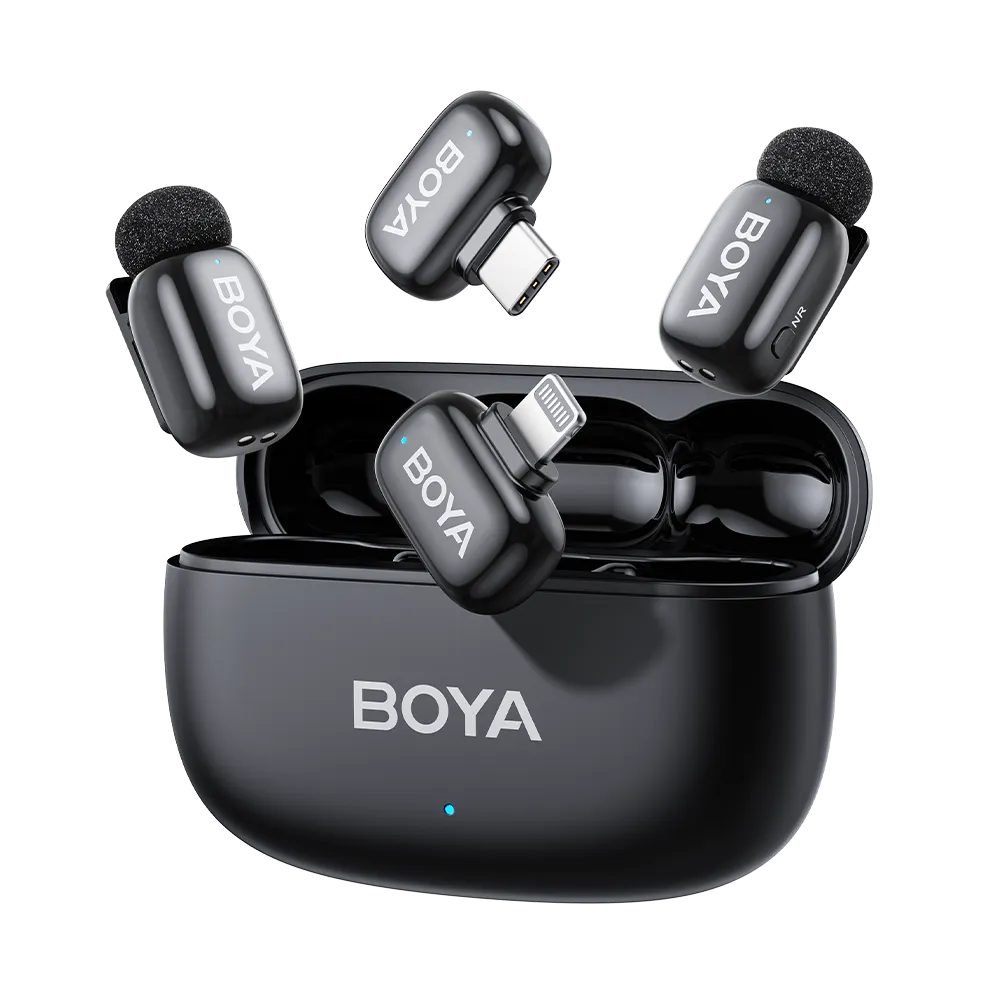 BOYA mini 2 Lightning & Type-C – 2,4GHz 2mic Wireless AI-ANC Mic w. Charging Box Mono/stereo/safety- BOYA mini 2 Lightning & Type-C – 2,4GHz 2mic Wireless AI-ANC Mic w. Charging Box Mono/stereo/safety-