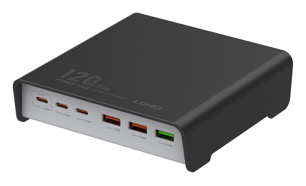 LDNIO σταθμός φόρτισης Q605, 3x USB-C & 3x USB, 120W, PD/QC, μαύρος LDNIO σταθμός φόρτισης Q605, 3x USB-C & 3x USB, 120W, PD/QC, μαύρος