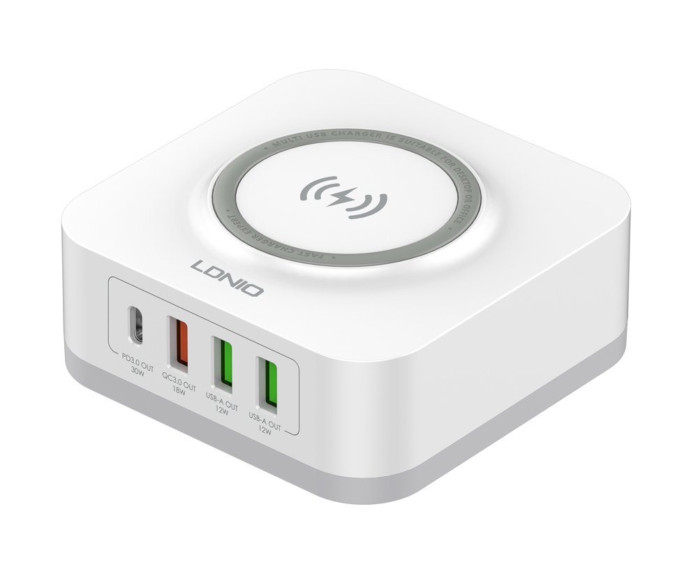 LDNIO σταθμός φόρτισης AW004, USB-C/3x USB/wireless, 32W, PD/QC, λευκός LDNIO σταθμός φόρτισης AW004, USB-C/3x USB/wireless, 32W, PD/QC, λευκός