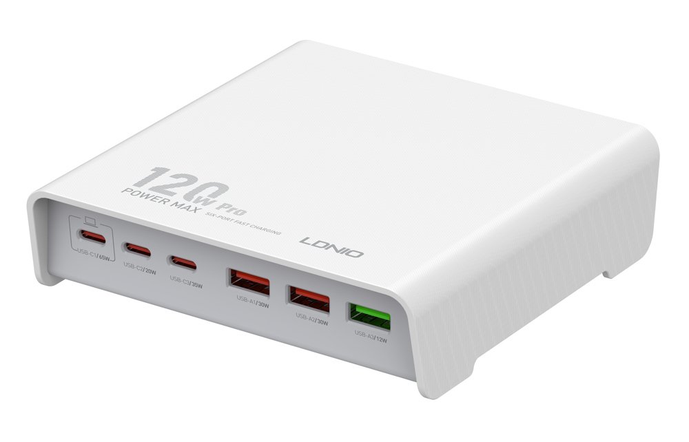 LDNIO σταθμός φόρτισης Q605, 3x USB-C & 3x USB, 120W, PD/QC, λευκός LDNIO σταθμός φόρτισης Q605, 3x USB-C & 3x USB, 120W, PD/QC, λευκός