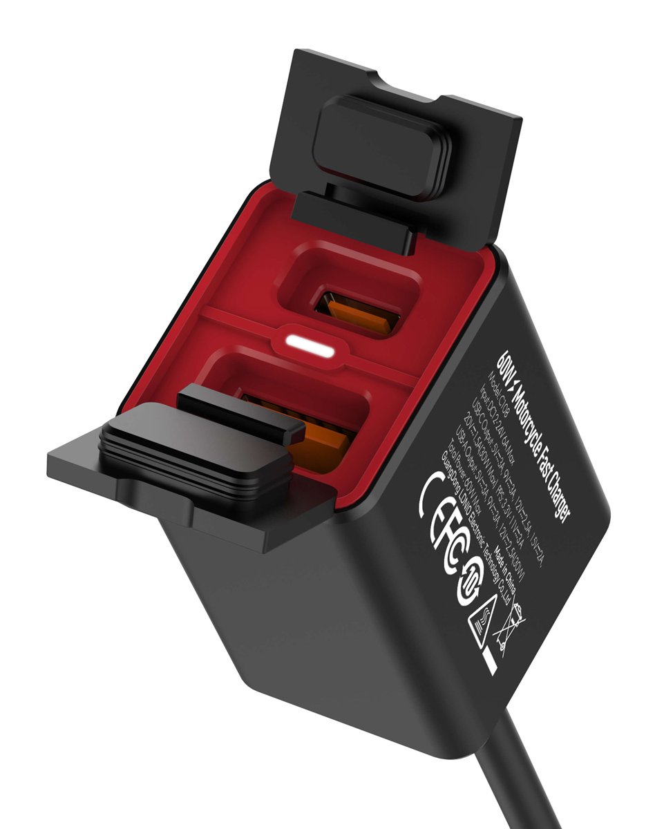 LDNIO φορτιστής μοτοσυκλέτας C108 με καλώδιο, USB/USB-C, 60W, μαύρος LDNIO φορτιστής μοτοσυκλέτας C108 με καλώδιο, USB/USB-C, 60W, μαύρος