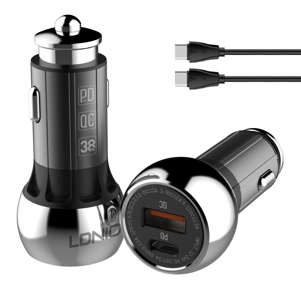 LDNIO φορτιστής αυτοκινήτου C1 με καλώδιο, USB & USB-C, 38W PD, μαύρος LDNIO φορτιστής αυτοκινήτου C1 με καλώδιο, USB & USB-C, 38W PD, μαύρος