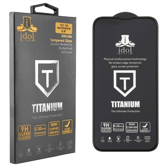 IDOL 1991 TEMPERED GLASS TCL 50 NXTRAPER 6.8" 9H 0.25mm TITANIUM SEMI CURVED FULL GLUE BLACK