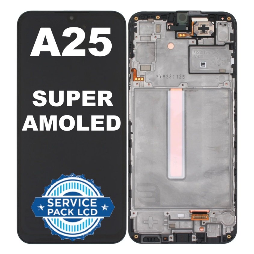 Original Samsung Galaxy A25 5G (SM-A256E, SM-A256E/DS) Super AMOLED LCD Οθόνη + Touch Screen Digitizer + Frame Bezel Brave Black GH82-33215A / GH82-33214A